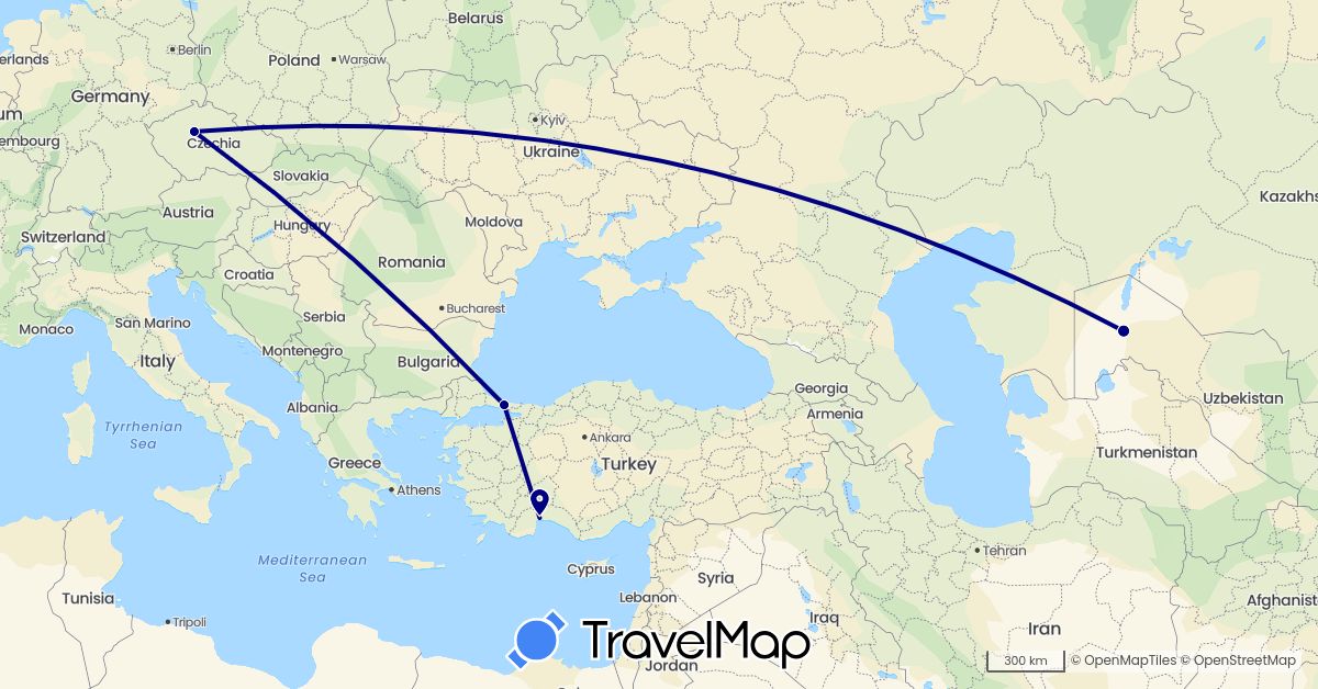 TravelMap itinerary: driving in Czech Republic, Turkey, Uzbekistan (Asia, Europe)